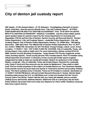 City of denton jail report - Crimes & Police Reports. If you are reporting a police-related incident that is an emergency, call 911. If you are reporting a police-related incident that is still in progress but not an emergency, call (940) 349-8181. The City of Denton is always here to help you and is listening to your suggestions. 